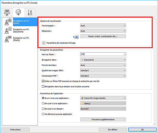figure : boîte de dialogue Paramètres
